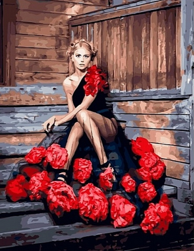 Картины по номерам 40х50 Платье с красными цветами