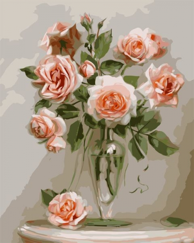 Картина по номерам 40х50 Розы на мраморном столике (худ. Бузин И.)
