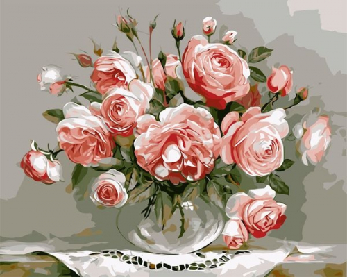 Картина по номерам 40х50 Розы в стеклянной вазочке (худ. Бузин И.)