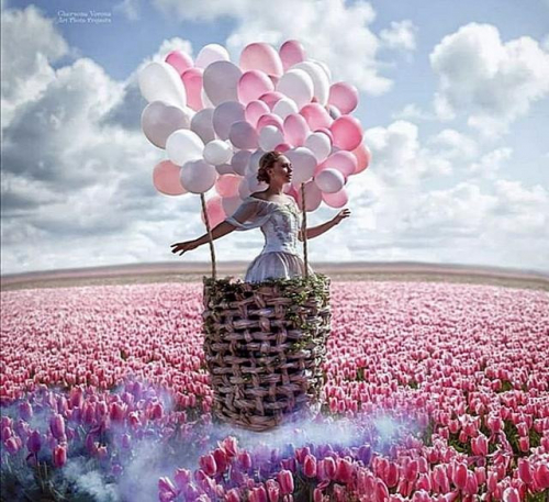 Картины по номерам 40х50 Девушка в корзине с воздушными шарами