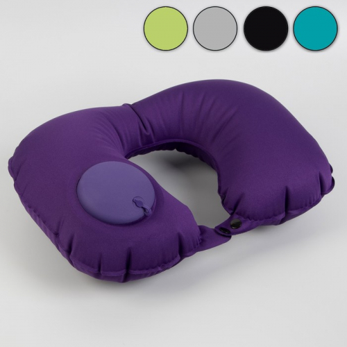 Подушка для шеи дорожная, надувная, с насосом, 47 × 27 см, цвет МИКС