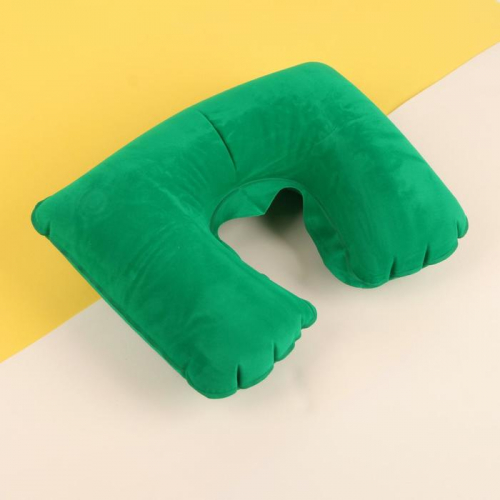 Подушка для шеи дорожная, надувная, 38 × 24 см, цвет зелёный МИКС