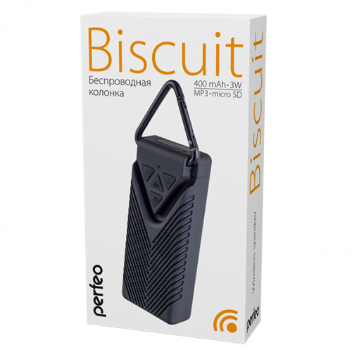Колонка Perfeо портативная беспроводная BISCUIT Bluetooth 4.2, microSD, 3Вт, 400mAh, черная PF 4325