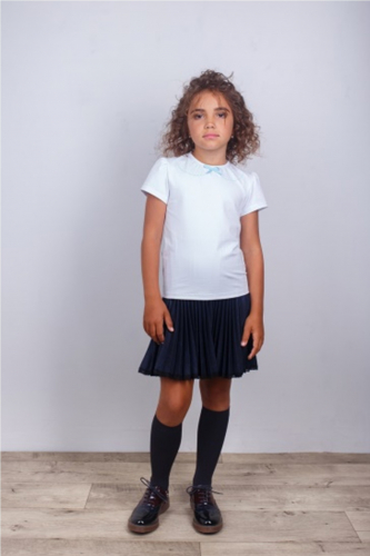 2001 Лонгслив-блузка для  девочки Piselli  с коротким рукавом, белый/голубой