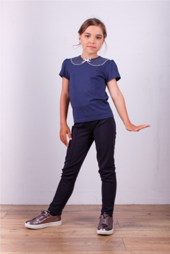 2001 Лонгслив-блузка для  девочки Piselli с коротким рукавом, синий