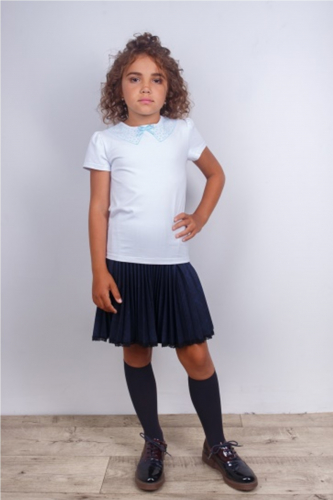 2001 Лонгслив-блузка белый/голубой  для  девочки Triangoli  с коротким рукавом