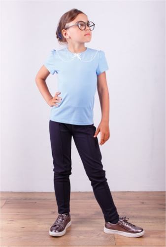 2001 Лонгслив-блузка для  девочки Piselli с коротким рукавом, голуб