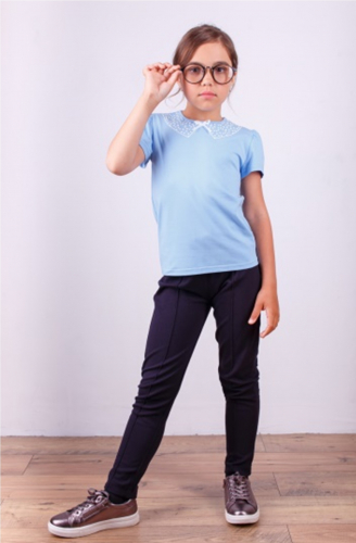 2001 Лонгслив-блузка голубой для  девочки Triangoli с коротким рукавом