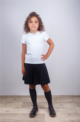 2001 Лонгслив-блузка для  девочки Piselli с коротким  рукавом, белый-серый
