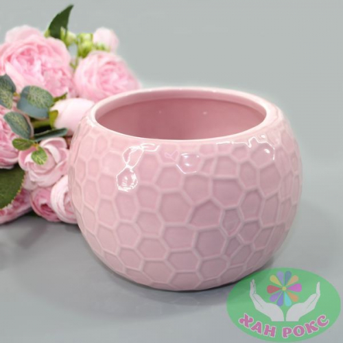 Вазон круглый 13см х 9см керамика розовый (1шт)