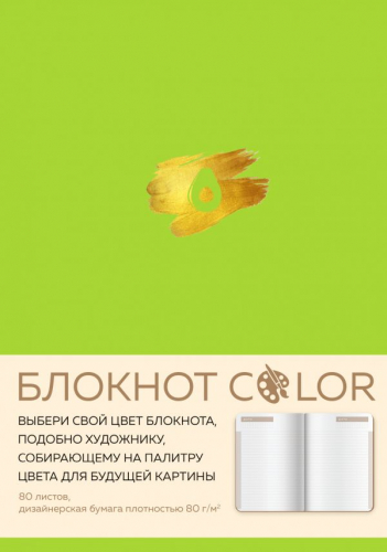 Блокнот Color (салатовый). Резинка, тиснение зол. фольгой, искусственная кожа, 80 л., А5