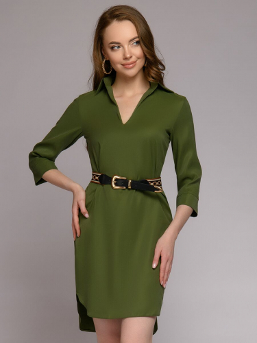 Платье-рубашка цвета хаки длины мини с поясом