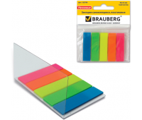 Закладки самоклеящиеся 45*12 мм, 5*20 листов, цвета: синий, зеленый, желтый. оранжевый, розовый,.в пластиковой книжке BRAUBERG 122706
