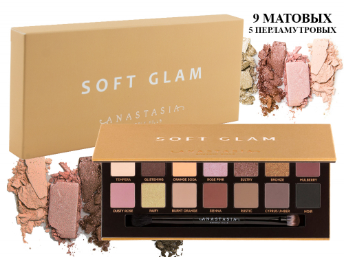 Тени Anastasia Beverly Hills Soft Glam, матовые+перламутровые, 14 цветов