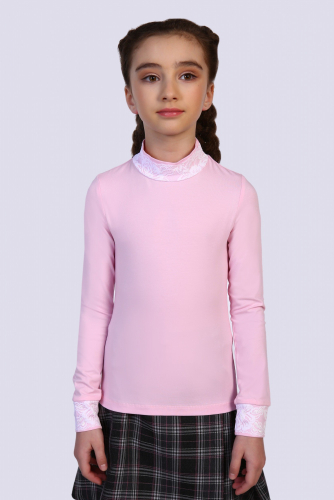 Джемпер для девочки с длинным рукавом Светло-розовый+белый