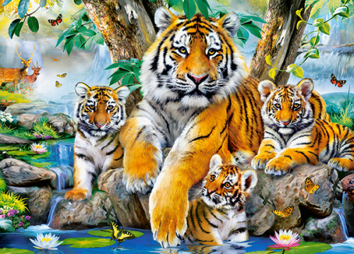 Пазлы 120 дет. Семья тигров у ручья