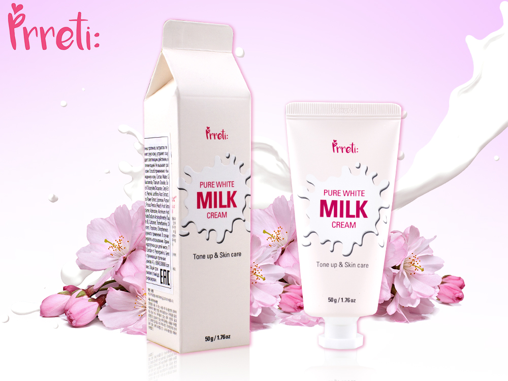 Корейская косметика для лица 50. Prreti Pure White Milk Cream. Prreti Pure White Milk крем. Prreti косметика корейская. [Prreti] крем для лица молоко Pure White Milk Cream, 145 гр.