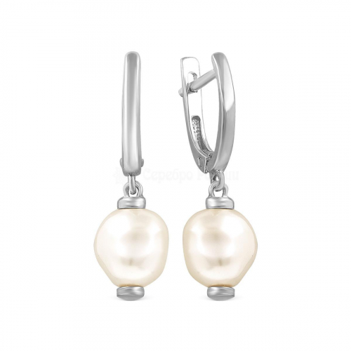 Серьги из серебра с жемчугом Swarovski родированные 925 пробы с4002р-8В