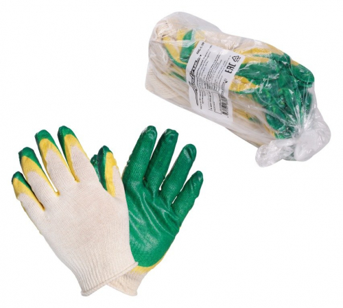 Перчатки ХБ с двойным латексным покрытием ладони, зеленые  