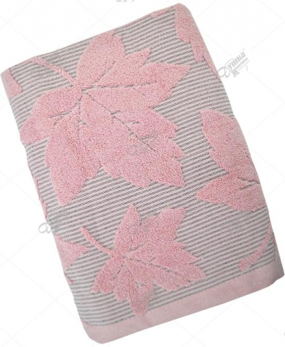 Полотенце жаккардовое розовое листик 