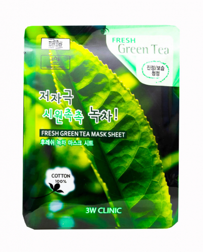 Маска для лица 3W CLINIC с экстрактом зелёного чая - Fresh Green Tea Mask Sheet, 23 мл