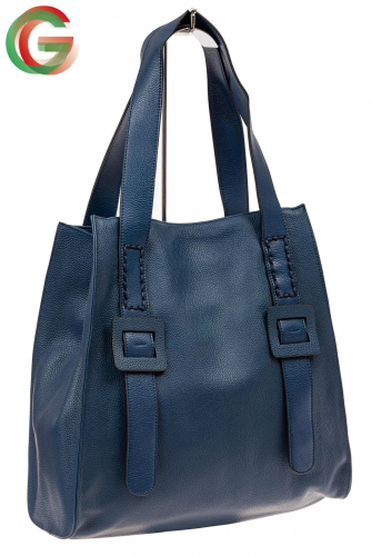 Большая сумка женская из натуральной кожи, цвет синий