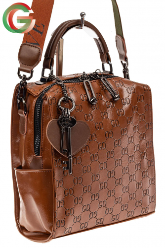 Сумка женская рюкзак из искусственной кожи с тиснением, цвет коричневый