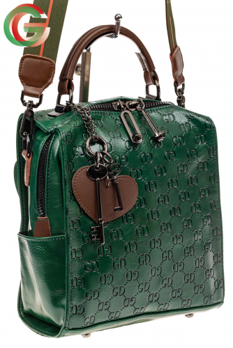 Сумка женская рюкзак из искусственной кожи с тиснением, цвет зеленый