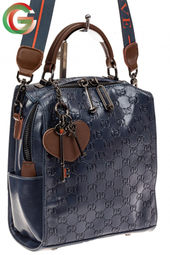 Сумка женская рюкзак из искусственной кожи с тиснением, цвет синий