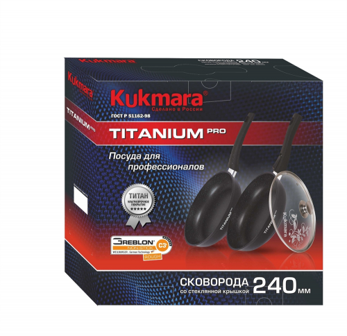 Сковорода с ручкой стеклянной крышкой АП Titanium Pro