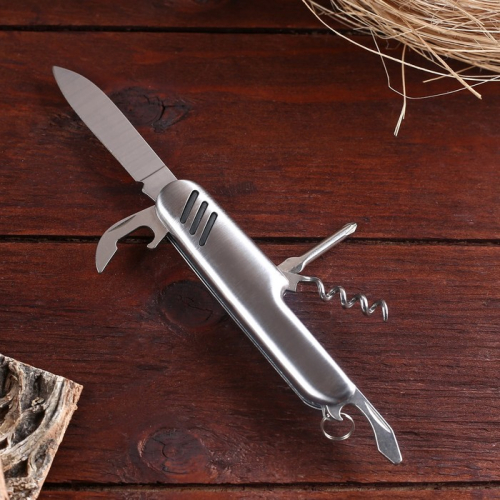 Нож швейцарский Мастер К. 5в1, рукоять с насечками, хром 610709