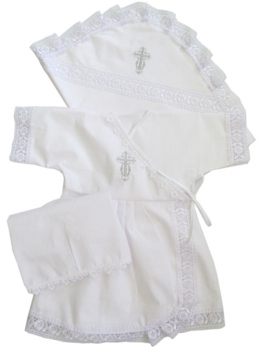Крестильный набор для девочки (платье крестильное, косынка, пеленка 85х85) р.56-62 1307