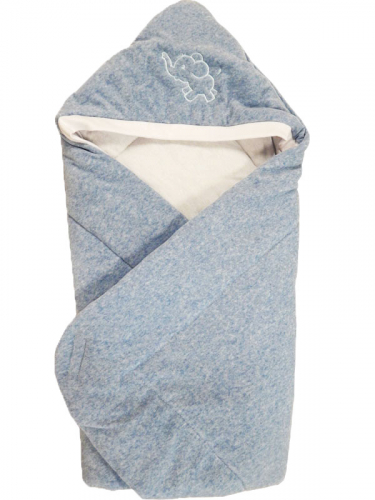Конверт- одеяло велюр с вышивкой Голубой меланж 2157