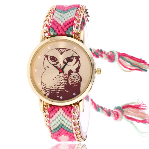 WA064 Часы наручные Сова с плетёным браслетом