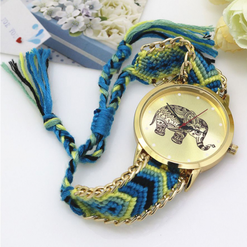 WA034-2 Часы наручные Слон с плетёным браслетом