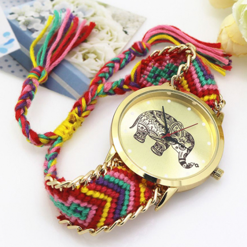 WA034-3 Часы наручные Слон с плетёным браслетом