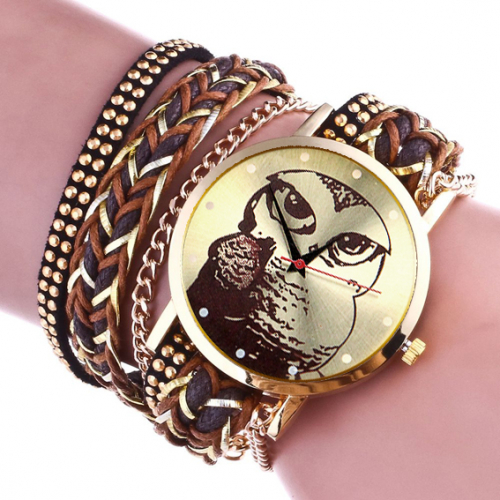 WA062 Часы - браслет Сова, цвет коричневый