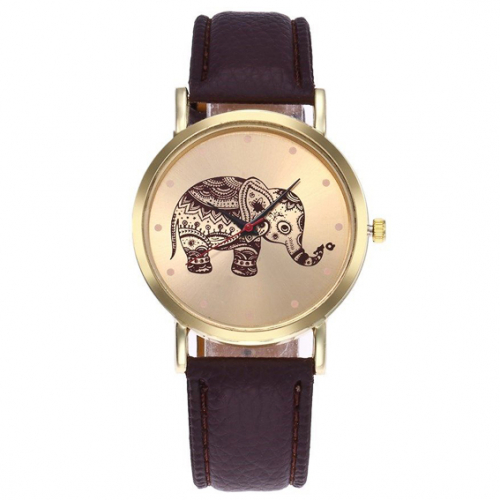 WA051-BR Часы наручные Слон с коричневым ремешком