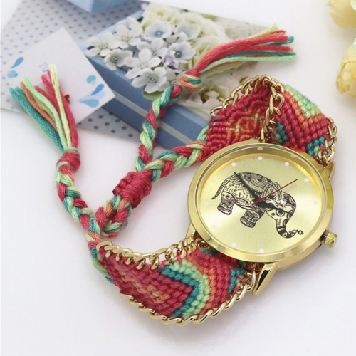 WA034-1 Часы наручные Слон с плетёным браслетом