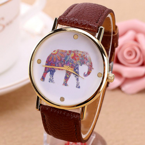 WA024-BR Часы наручные Слон с коричневым ремешком