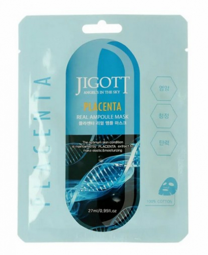 30Маска тканевая ампульная с фитоплацентой соевых бобов JIGOTT Placenta Real Ampoule Mask