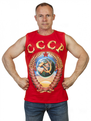 Красная мужская майка с гербом СССР - для тех, кто помнит о Великой Державе! №260