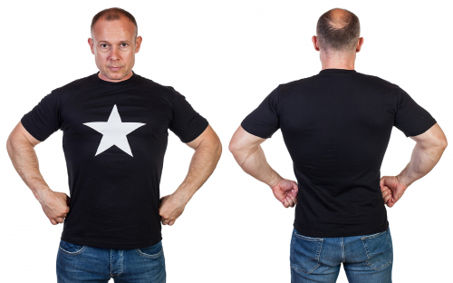 Мужская футболка со звездой - классический черный цвет, самая выгодная цена №374