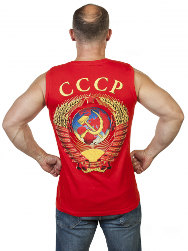 Красная мужская майка с гербом СССР - для тех, кто помнит о Великой Державе! №260