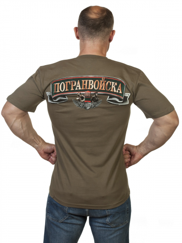 Мужская футболка хаки олива «Пограничные войска России»  - адекватная цена и размерный ряд до 6XL! №286