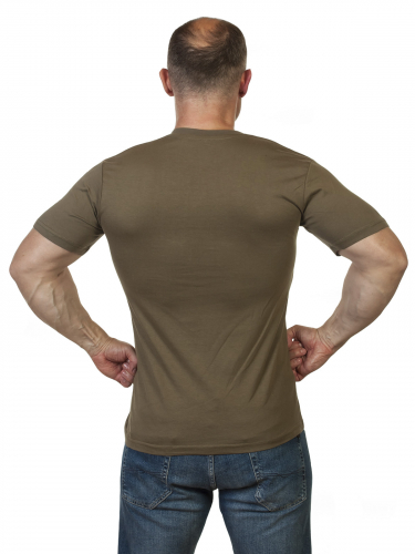 Оливковая военная футболка «Армия России» – мужская модель из натурального премиум хлопка для современных парней №435