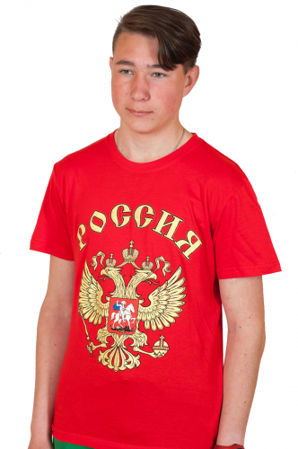 Красная футболка «Россия». Подростковая модель - крутой принт с отливом и доступная для всех цена №23