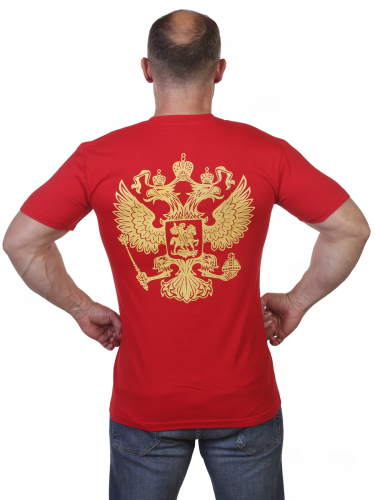 Красная футболка с гербом России - отличный патриотический атрибут в летний мужской гардероб! №22
