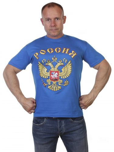Синяя мужская футболка Россия - закажи классный патриотический атрибут по себестоимости! №20