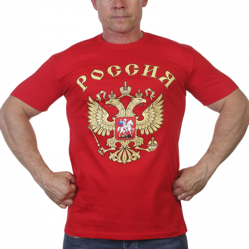 Красная футболка с гербом России - отличный патриотический атрибут в летний мужской гардероб! №22